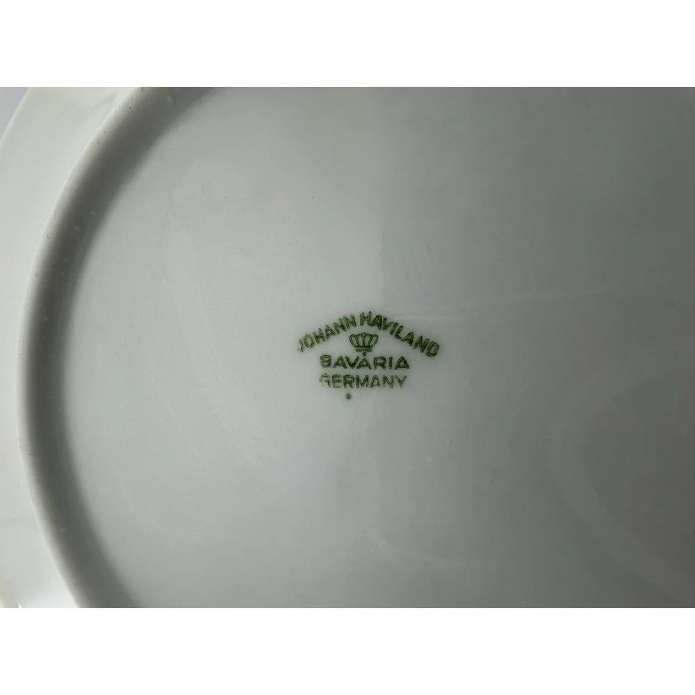 Johann Haviland Bavaria‎ Plates Blue Floral Silver Rim Set of 4